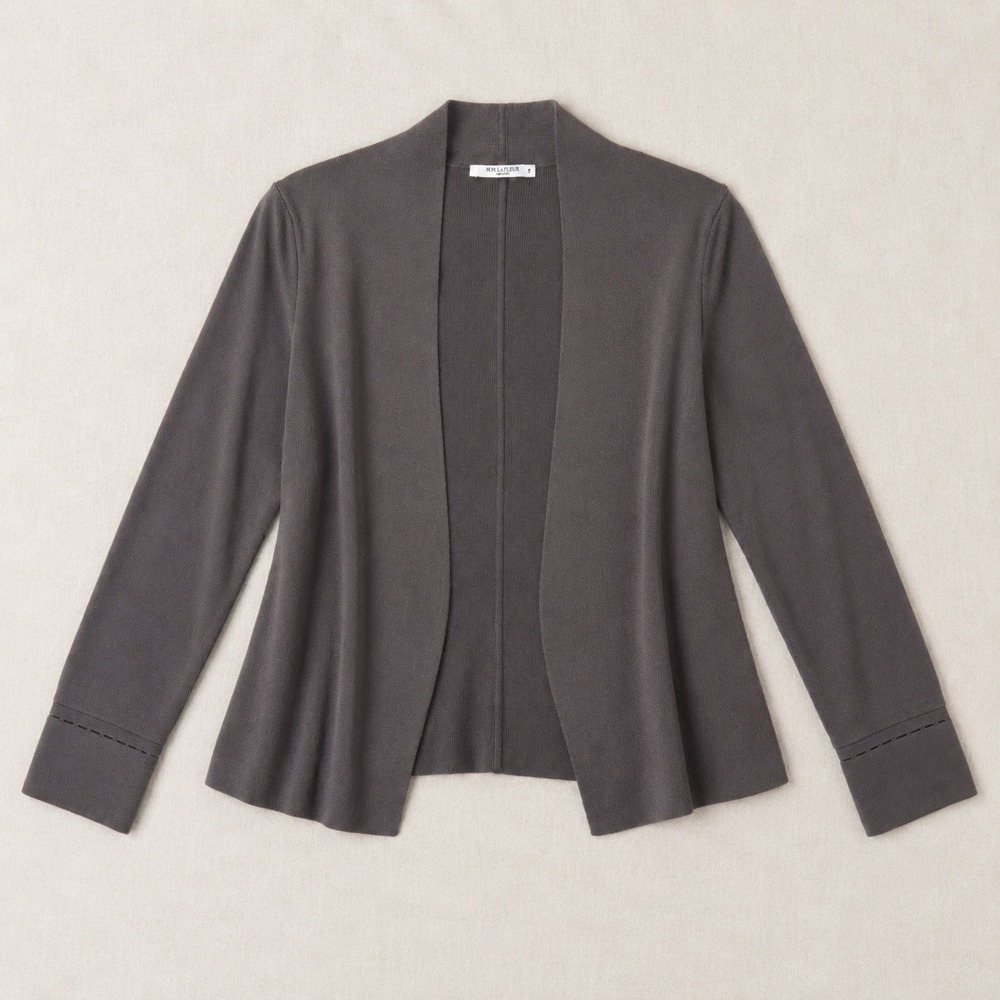 MM.LaFleur Merritt Jardigan Charcoal Grey Ribbed Knit Open Front Blazer Jacket M